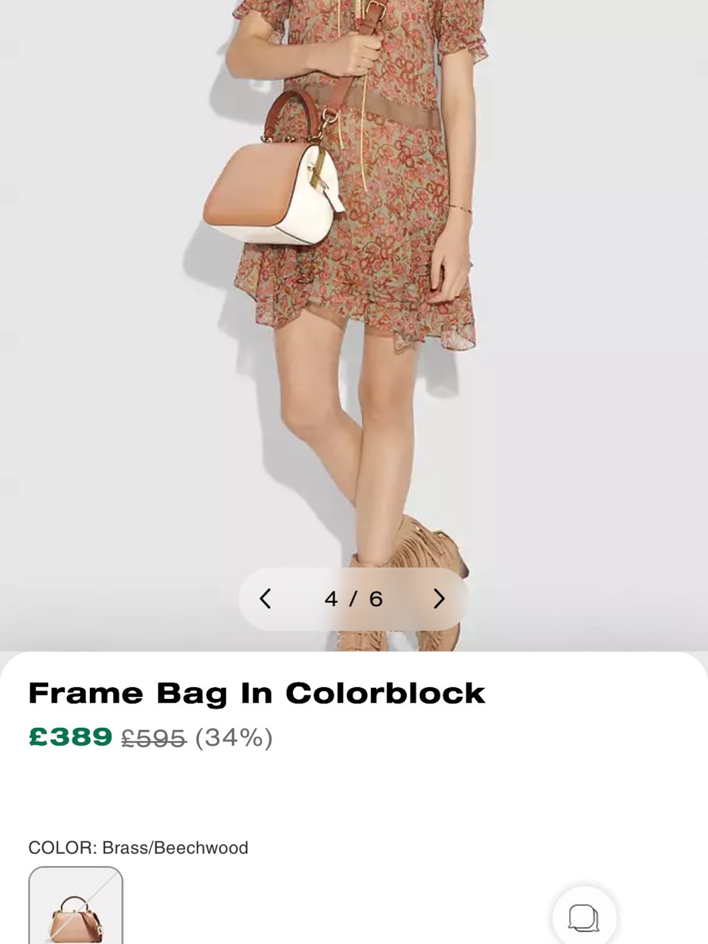 Coach Frame Colorblock Leather Crossbody Bag - Peach & White - Picture 2 of 12